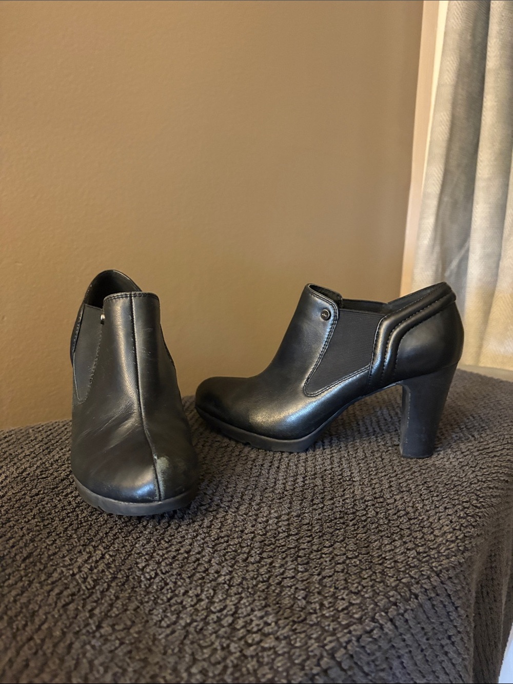 Anne Klein Sport Black Leather High Heel Ankle Booties